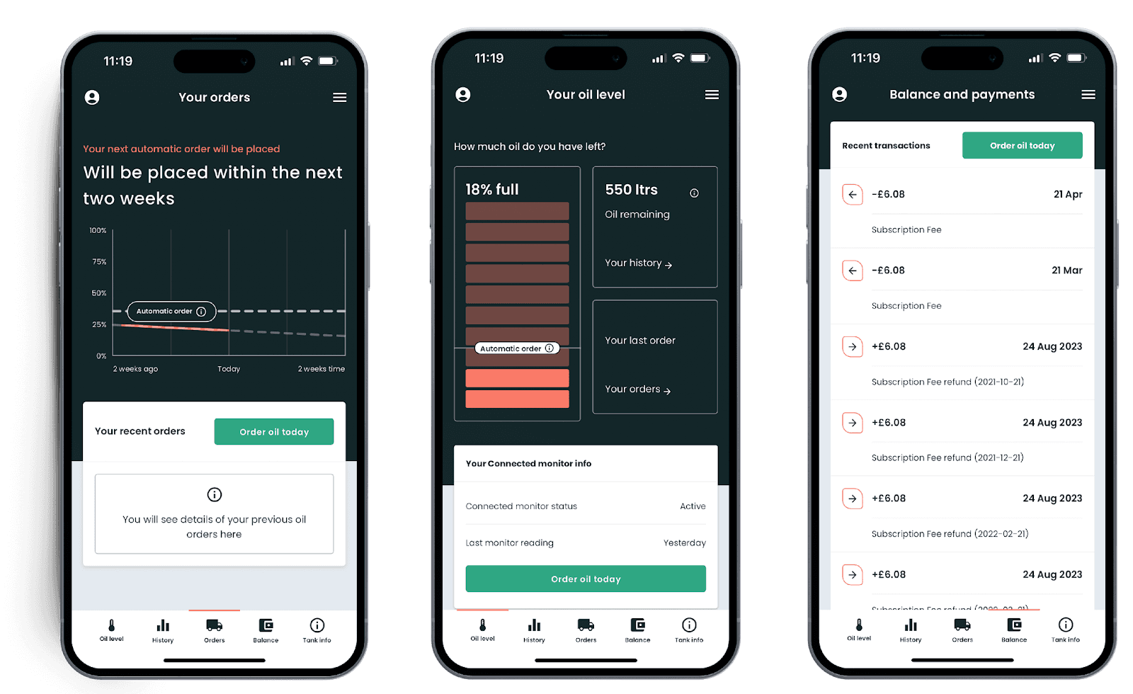 Boiler Juice App screens