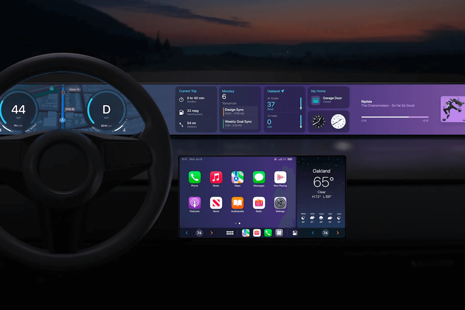 App Car play shown in a car interior