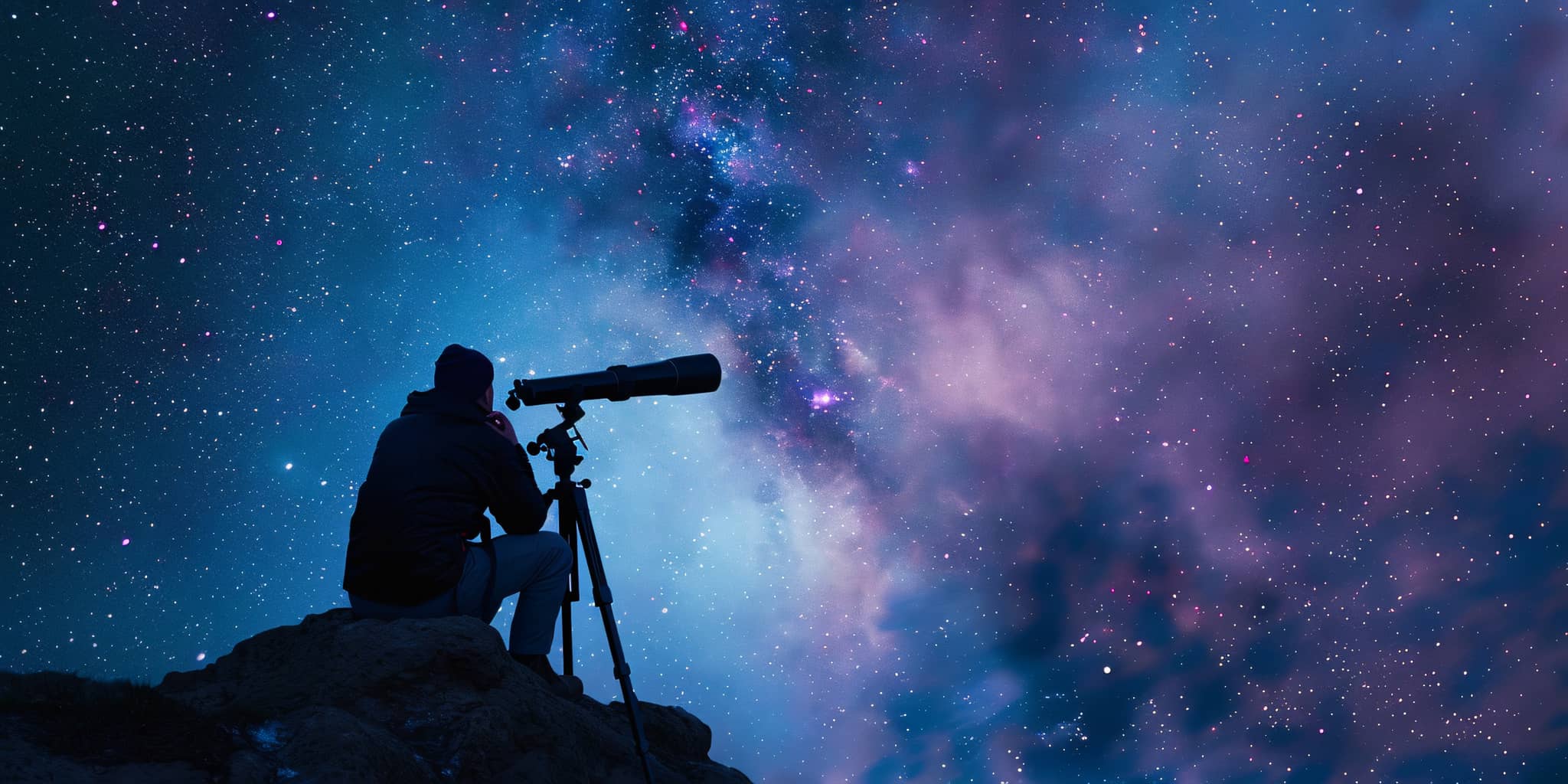 Person looking through a telescope