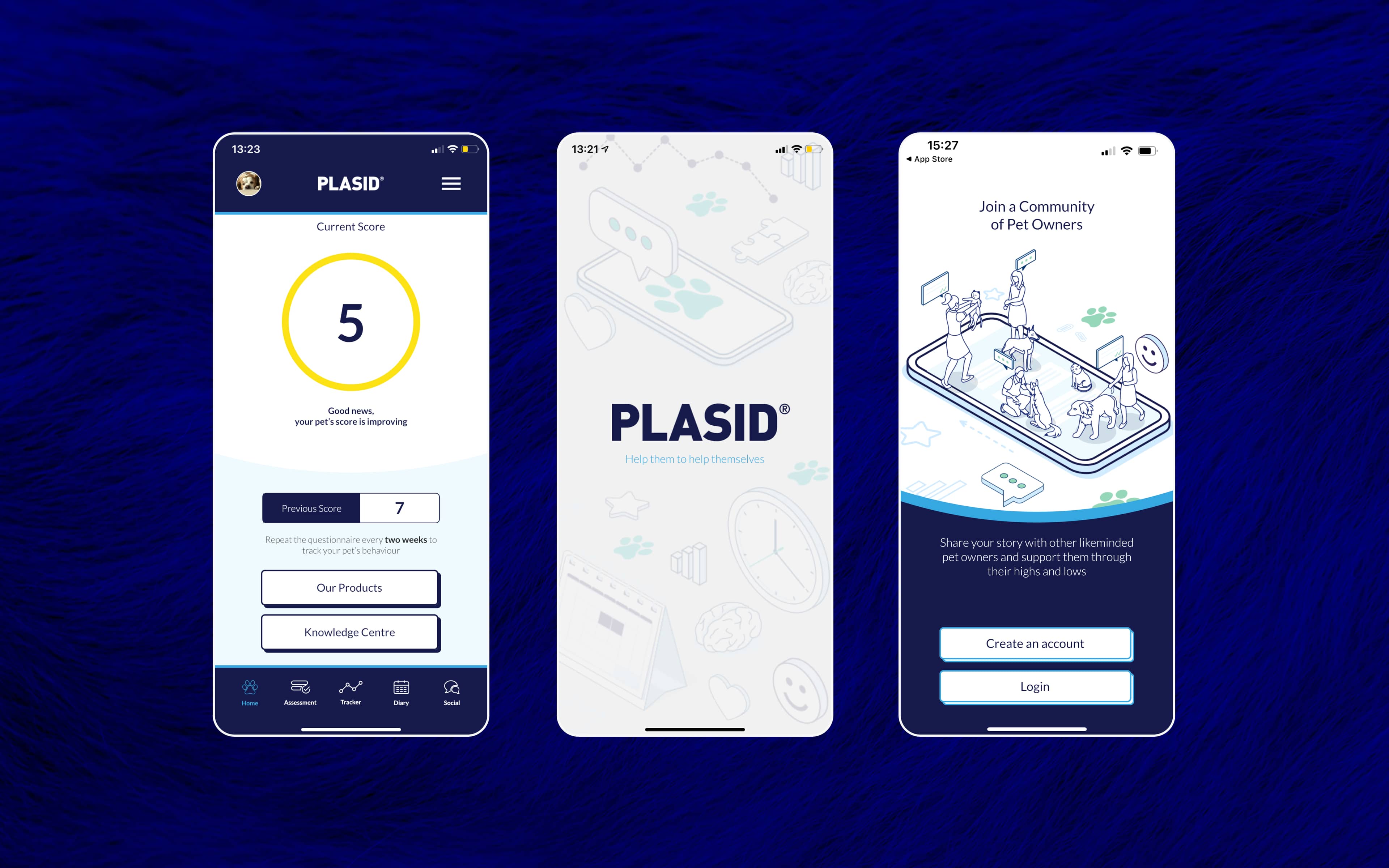Plasid app screens on dark background