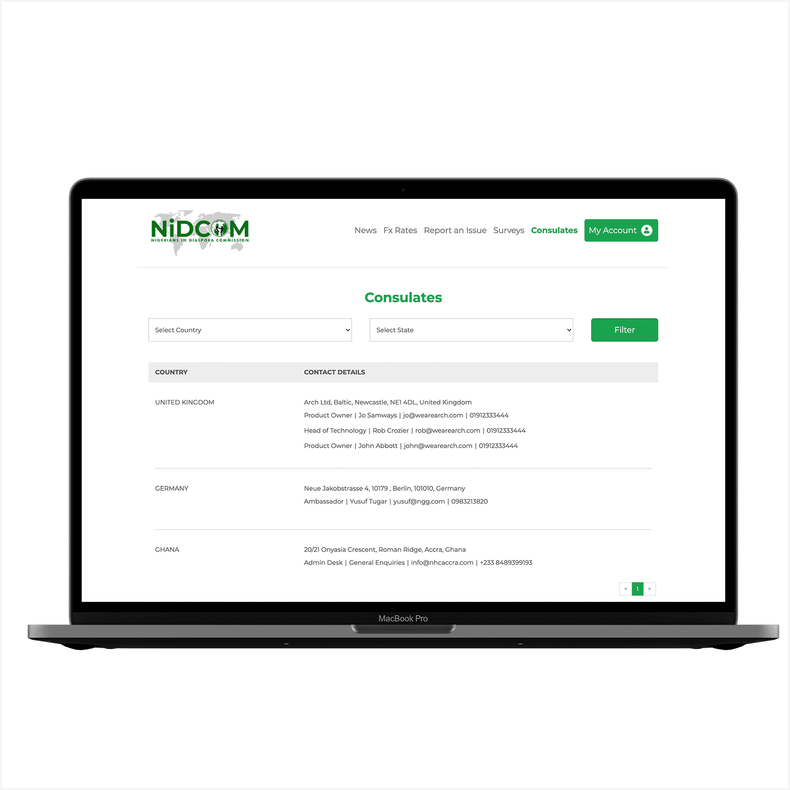 NiDCOM website on laptop