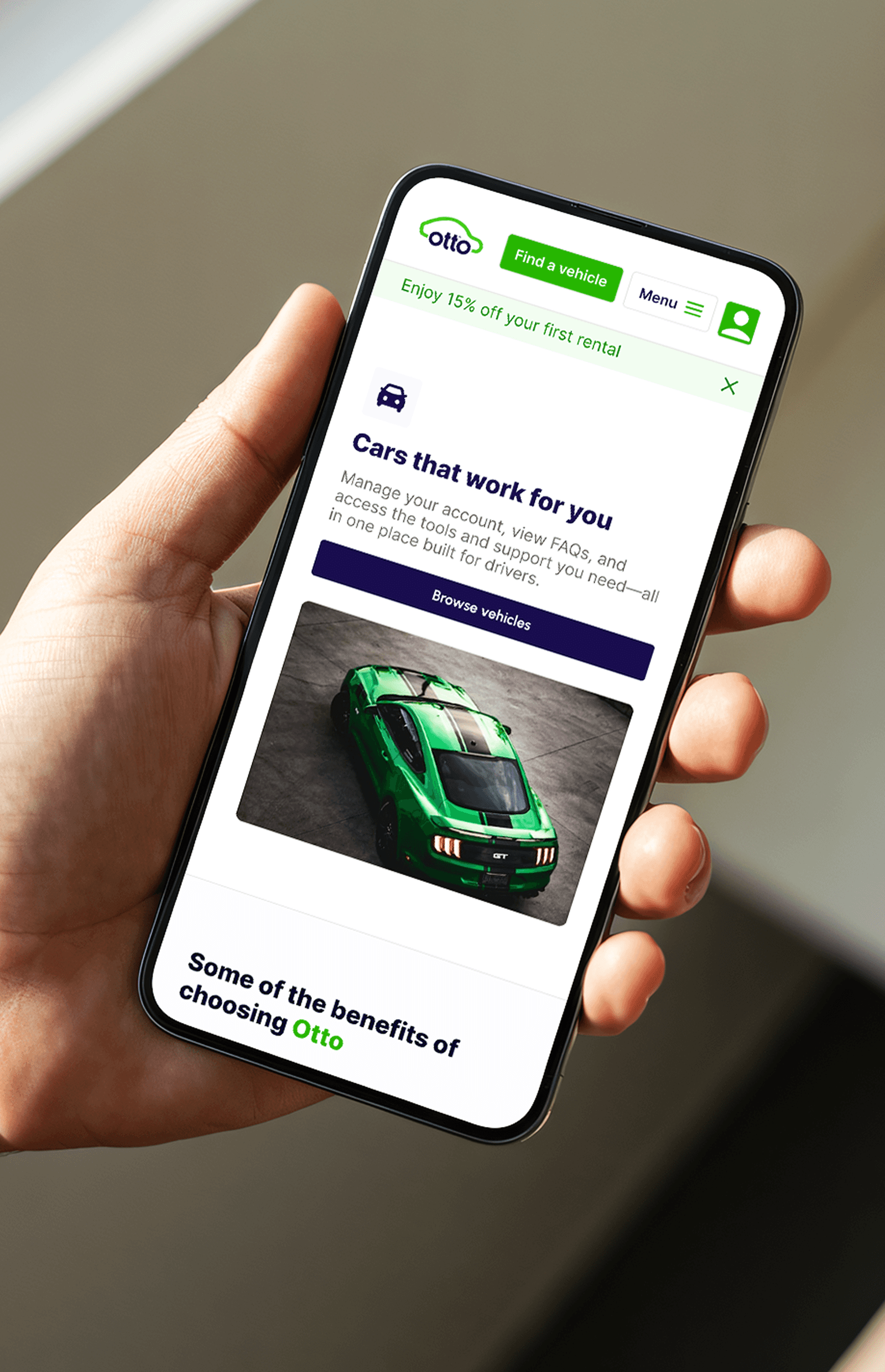 Otto car website on a mobile