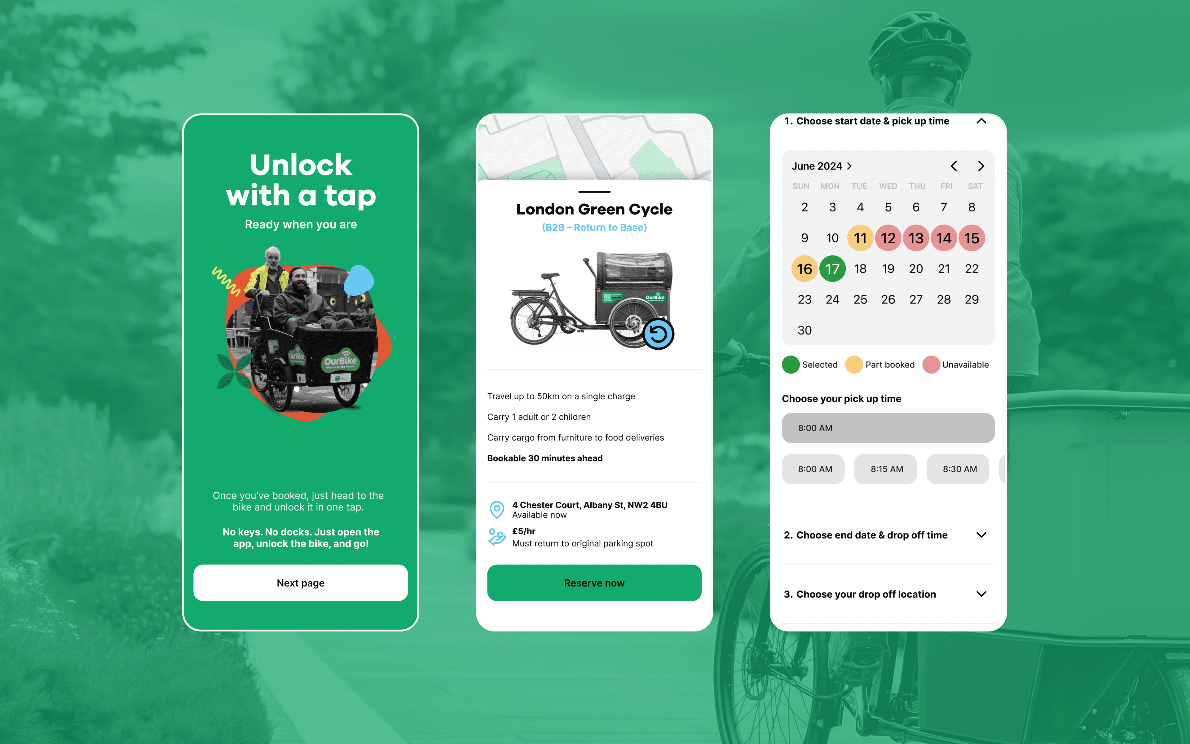 Our Bike Mobile App Screens