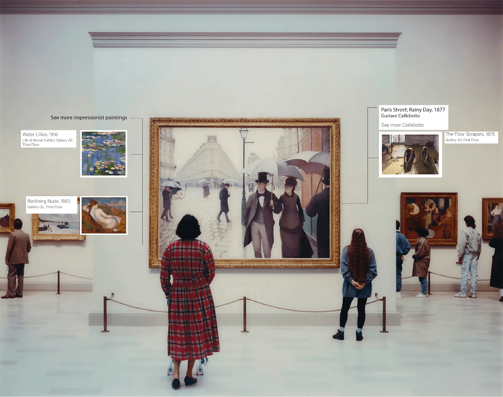 Paris Street Rainy Day with callout text boxes around it 