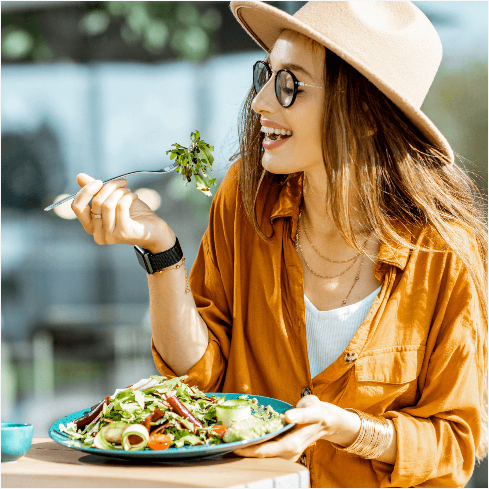 Woman eating a salad