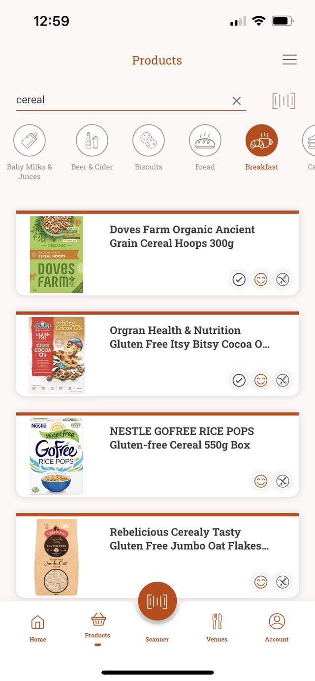 Coeliac UK App Scan Shopping