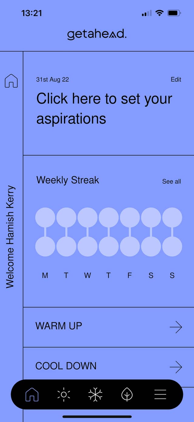 Getahead app screen 1