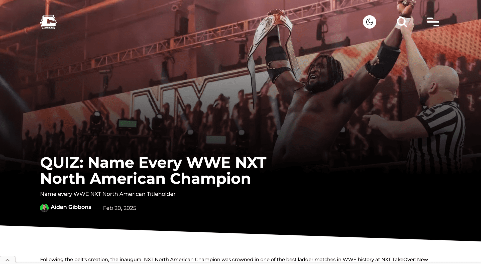 Cultaholic web page screenshot