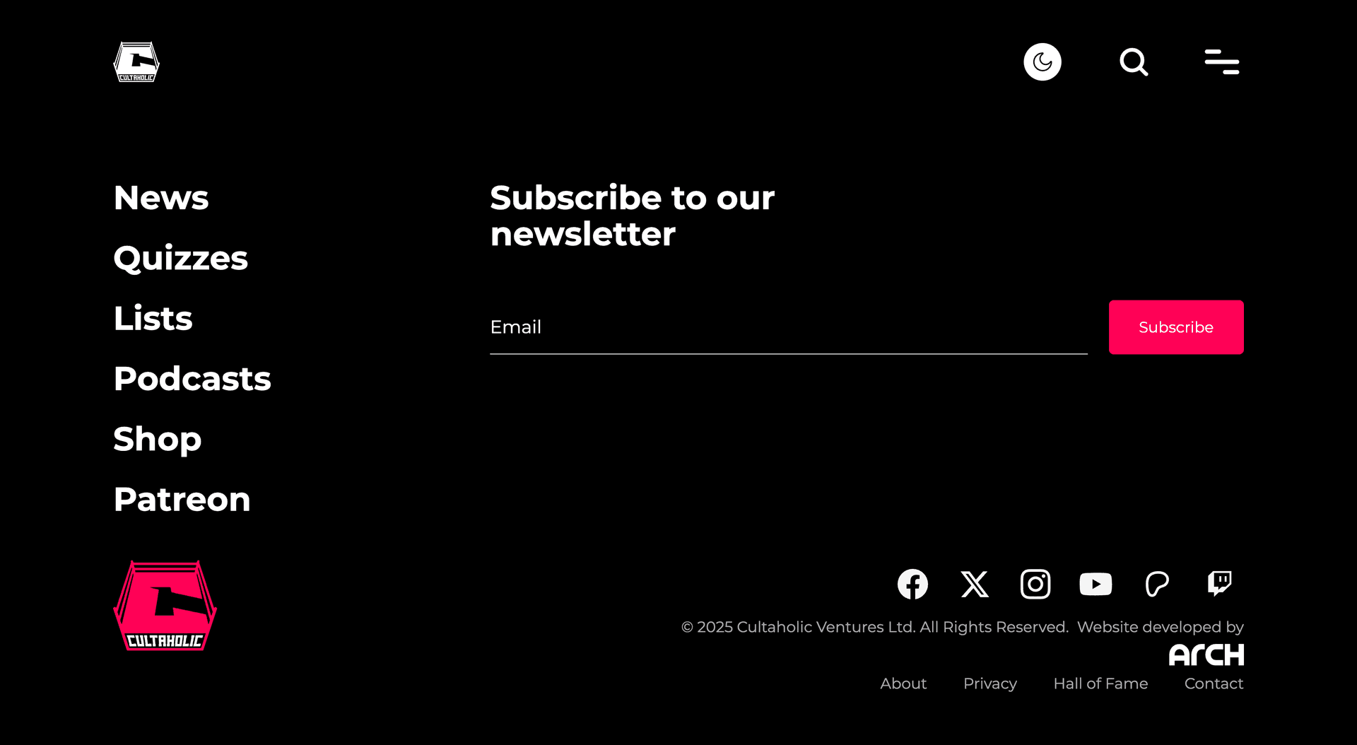 Cultaholic website page