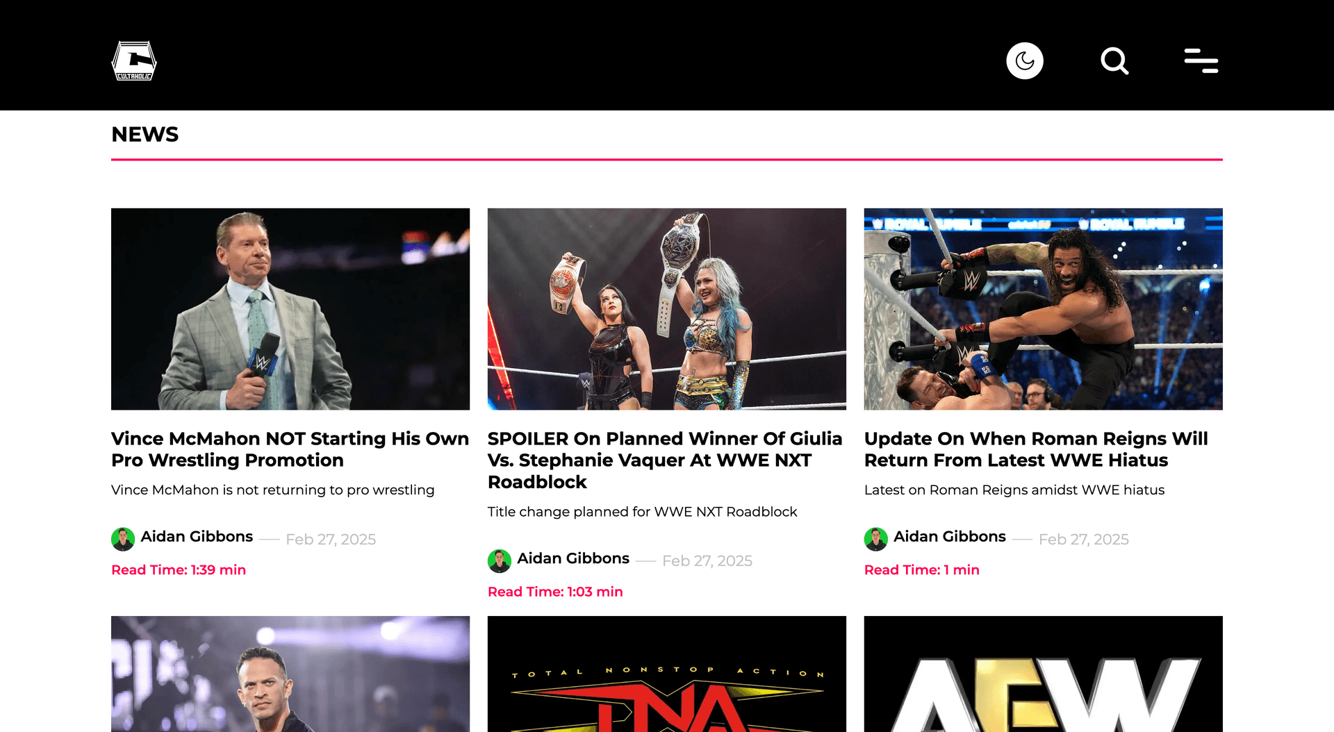 Cultaholic website page