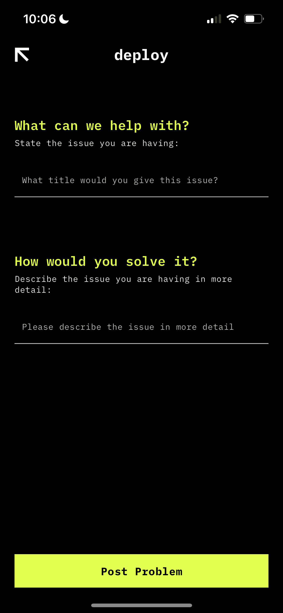 Deploy App Screen with text