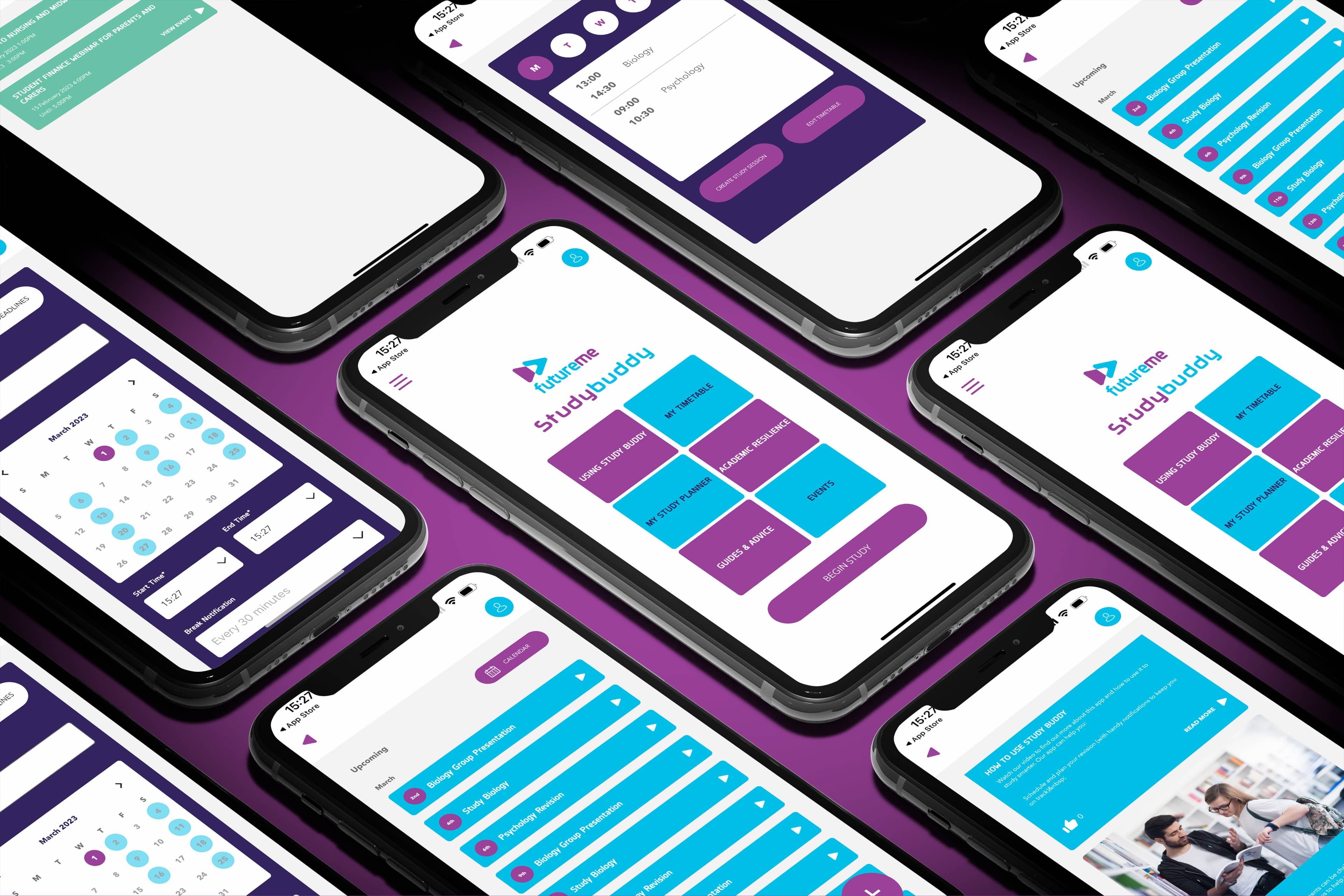 Study Buddy app screens on pattern