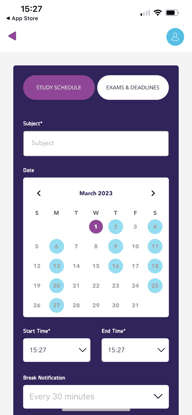 Study buddy app calendar