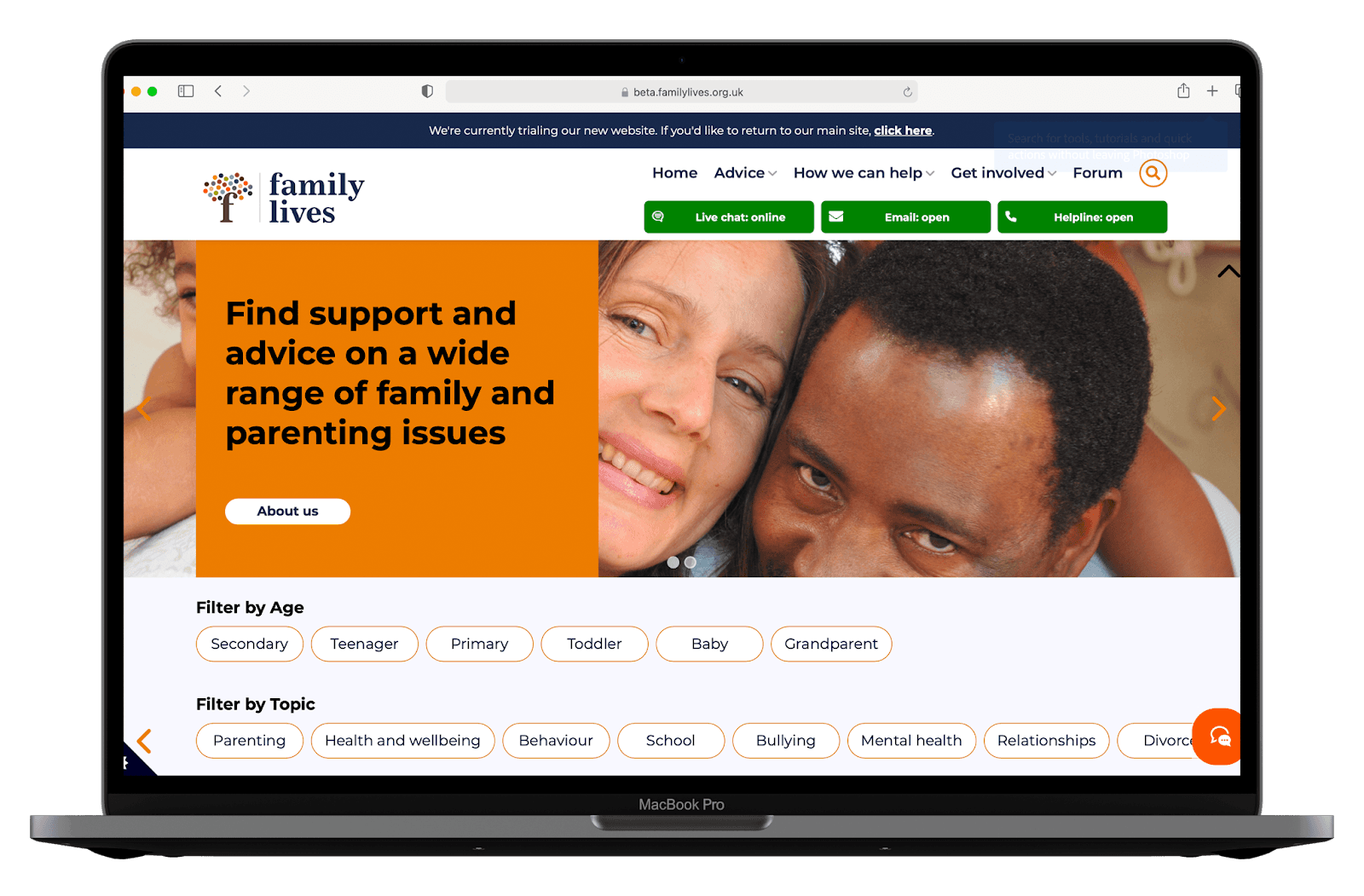 Family Lives website on macbook