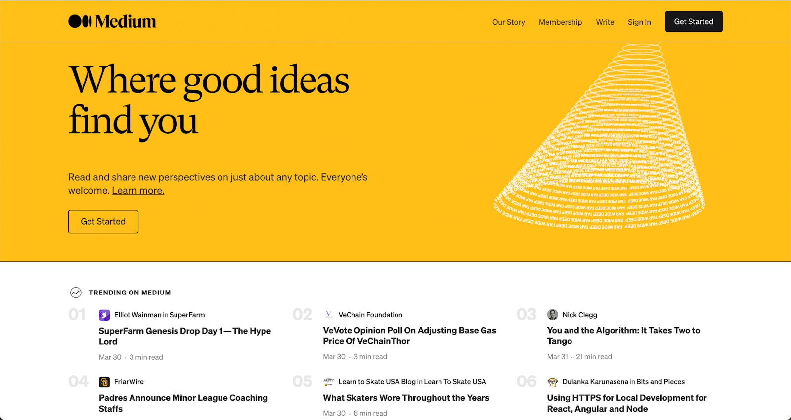 Medium Website homepage
