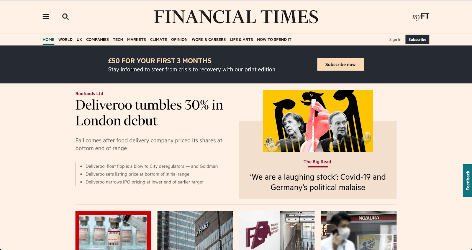 Financial Times website Homepage