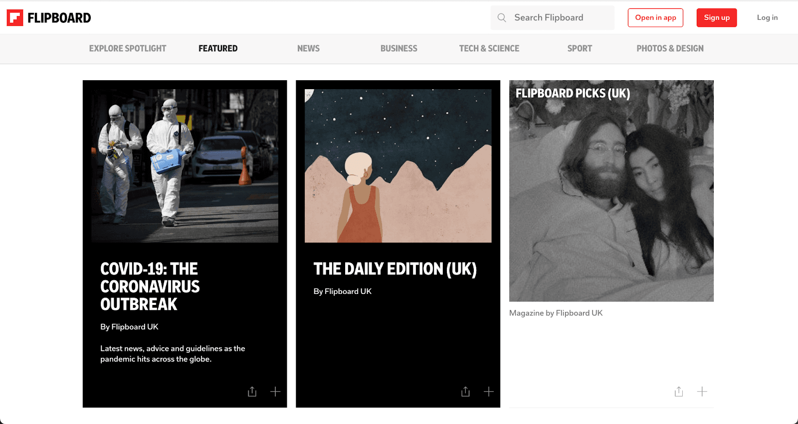 Flipboard website homepage
