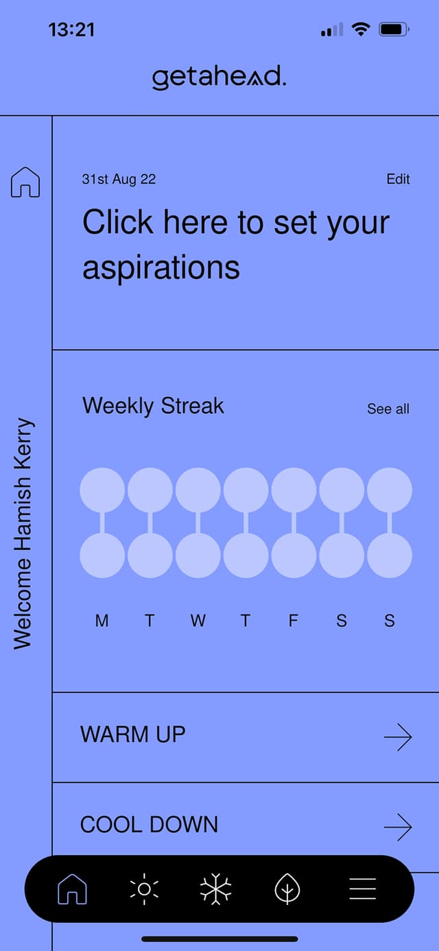 Getahead app screen 1