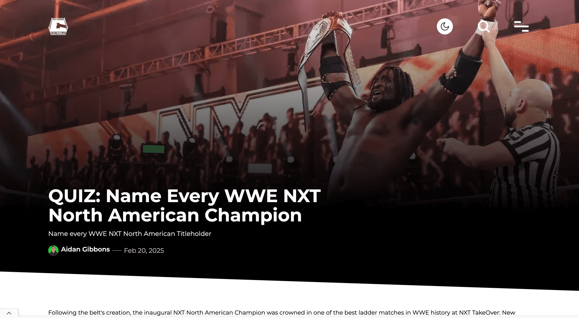 Cultaholic web page screenshot