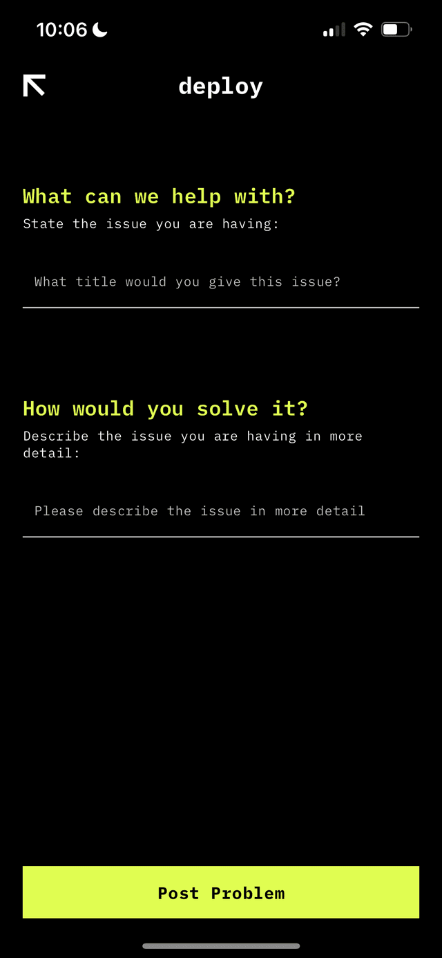 Deploy App Screen with text