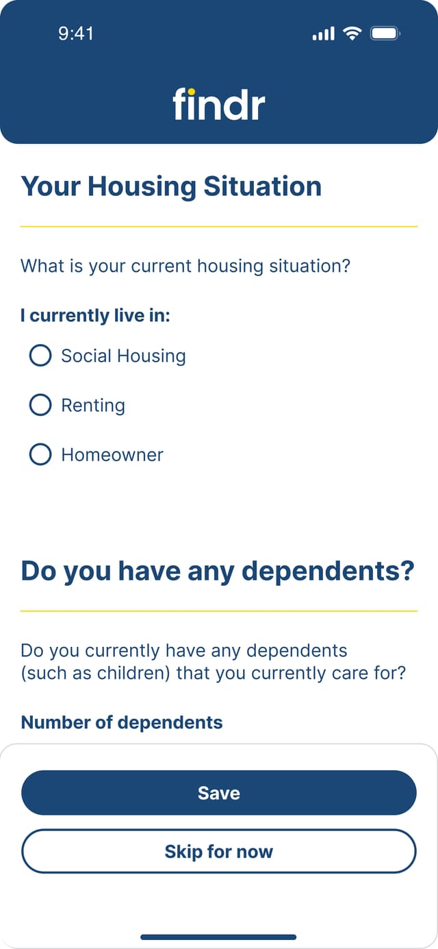 Findr App selection screen