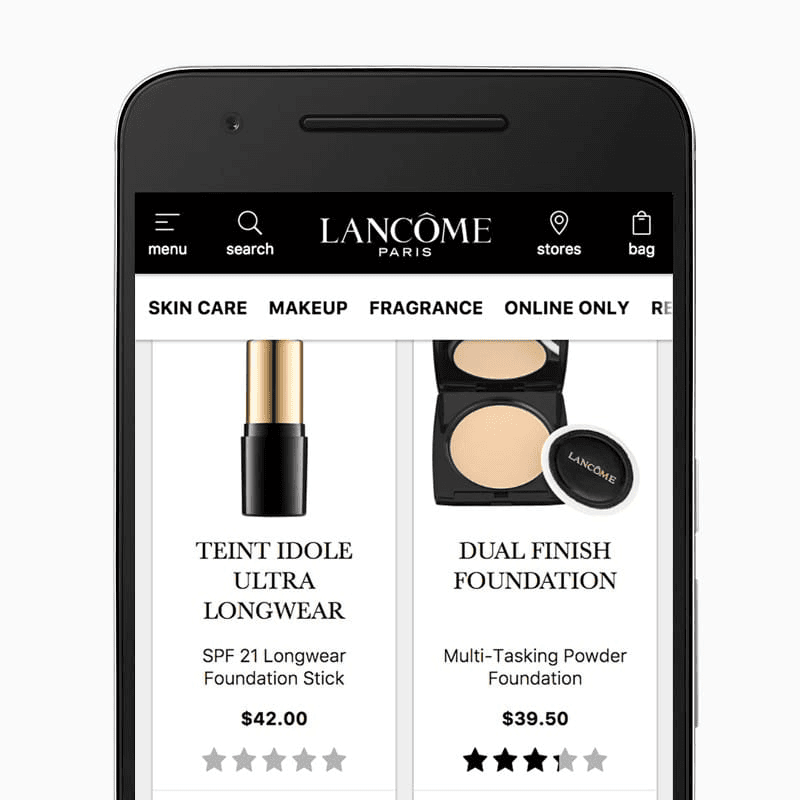 Lancome website on a mobile phone