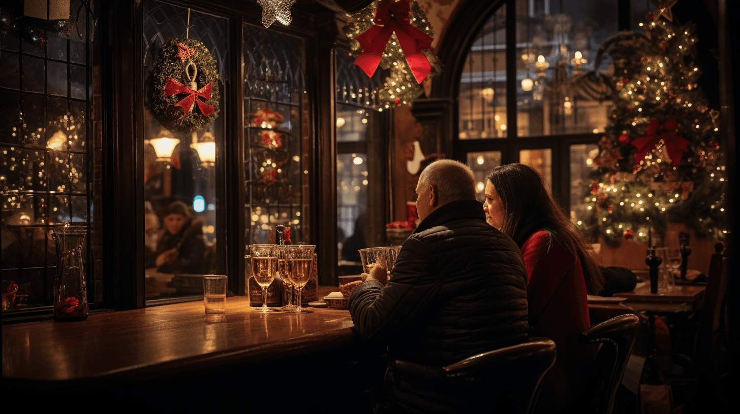 People sitting at a dark bar